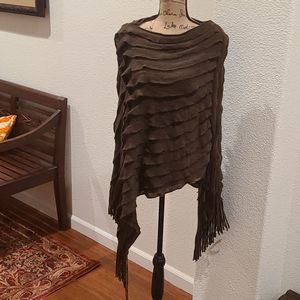 Fringe trim, layered ruffled poncho